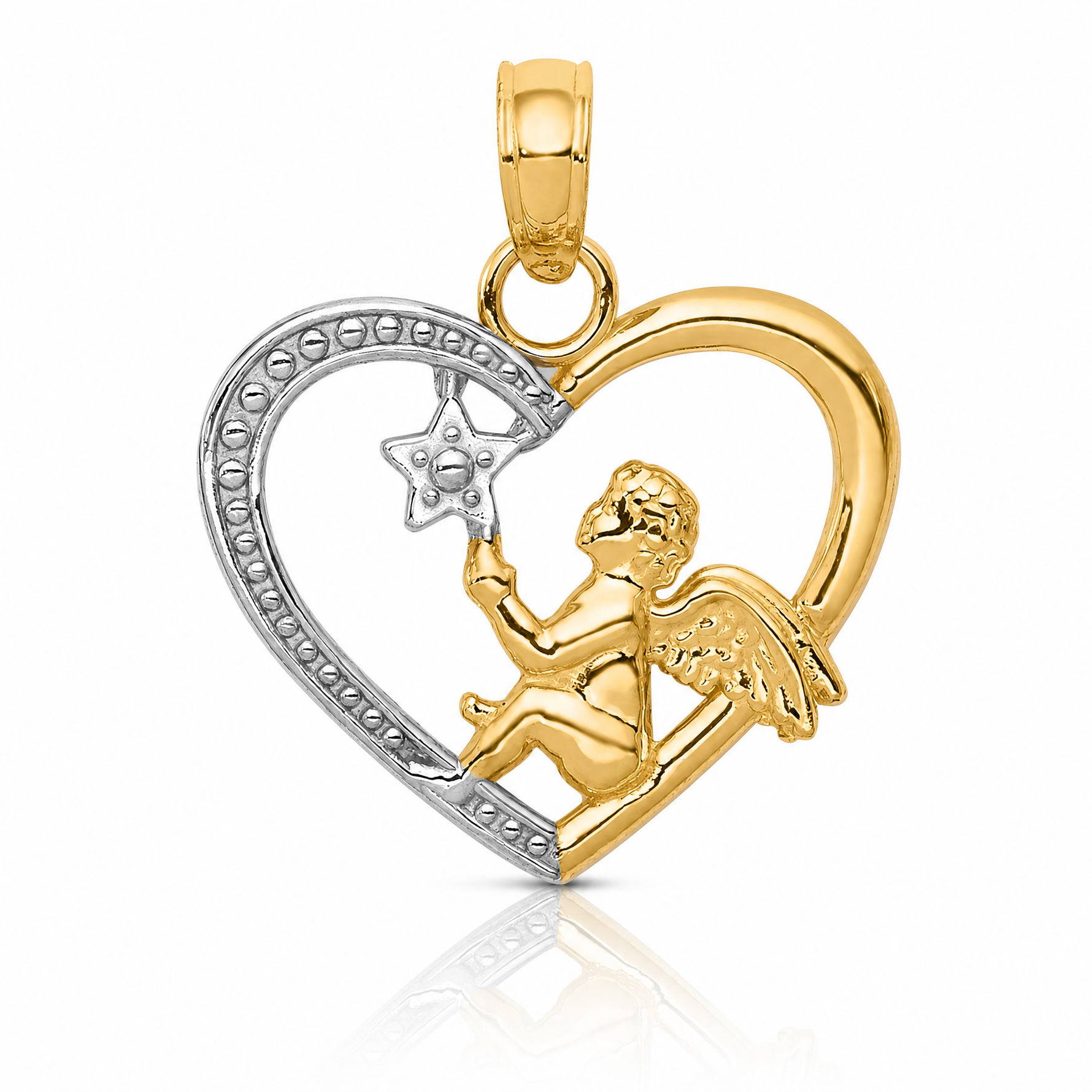 14K w/Rhodium Angel in Heart w/ Star Pendant - Lifestyle View