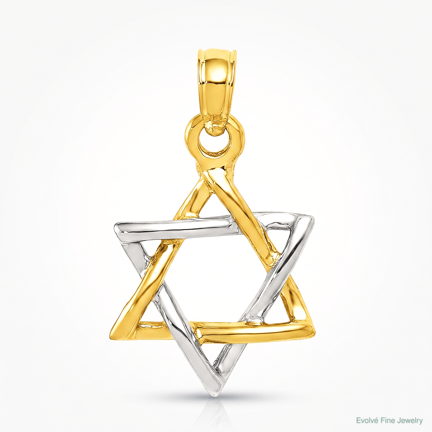 14K Two-tone Polished Star of David Pendant - Lifestyle View