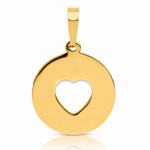 14K Polished Cut-out Heart Circle Disc Pendant - Lifestyle View