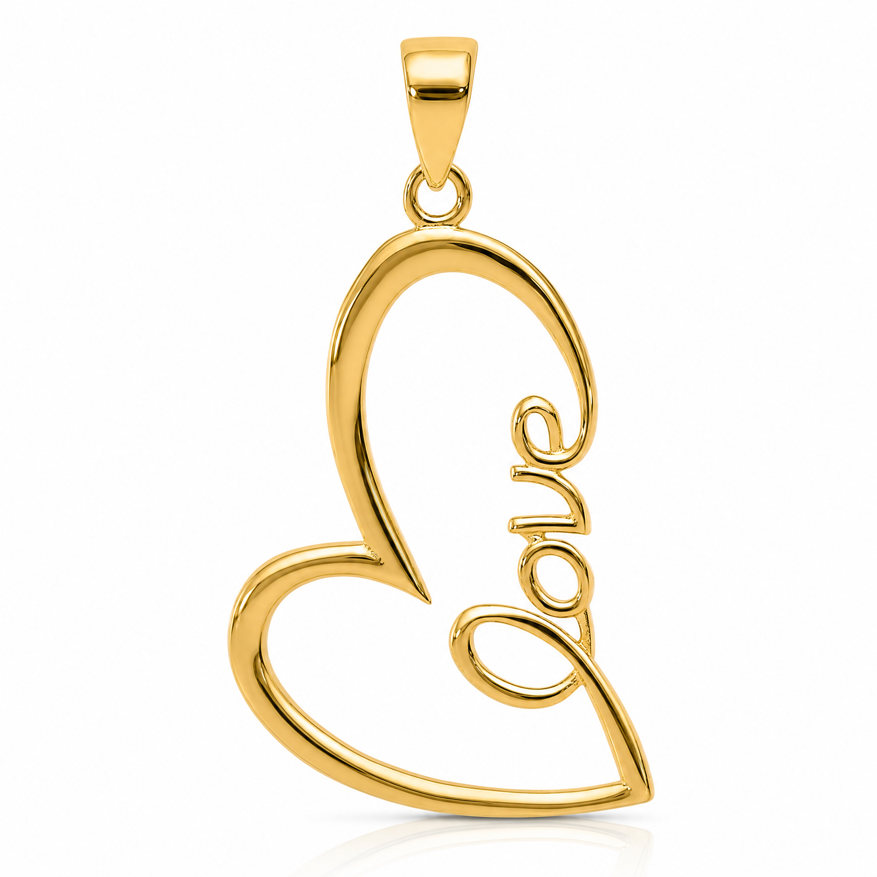 14k Gold Polished LOVE Heart Pendant - Lifestyle View