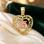 14k Two-tone Diamond-cut 15 Pendant - Lifestyle View
