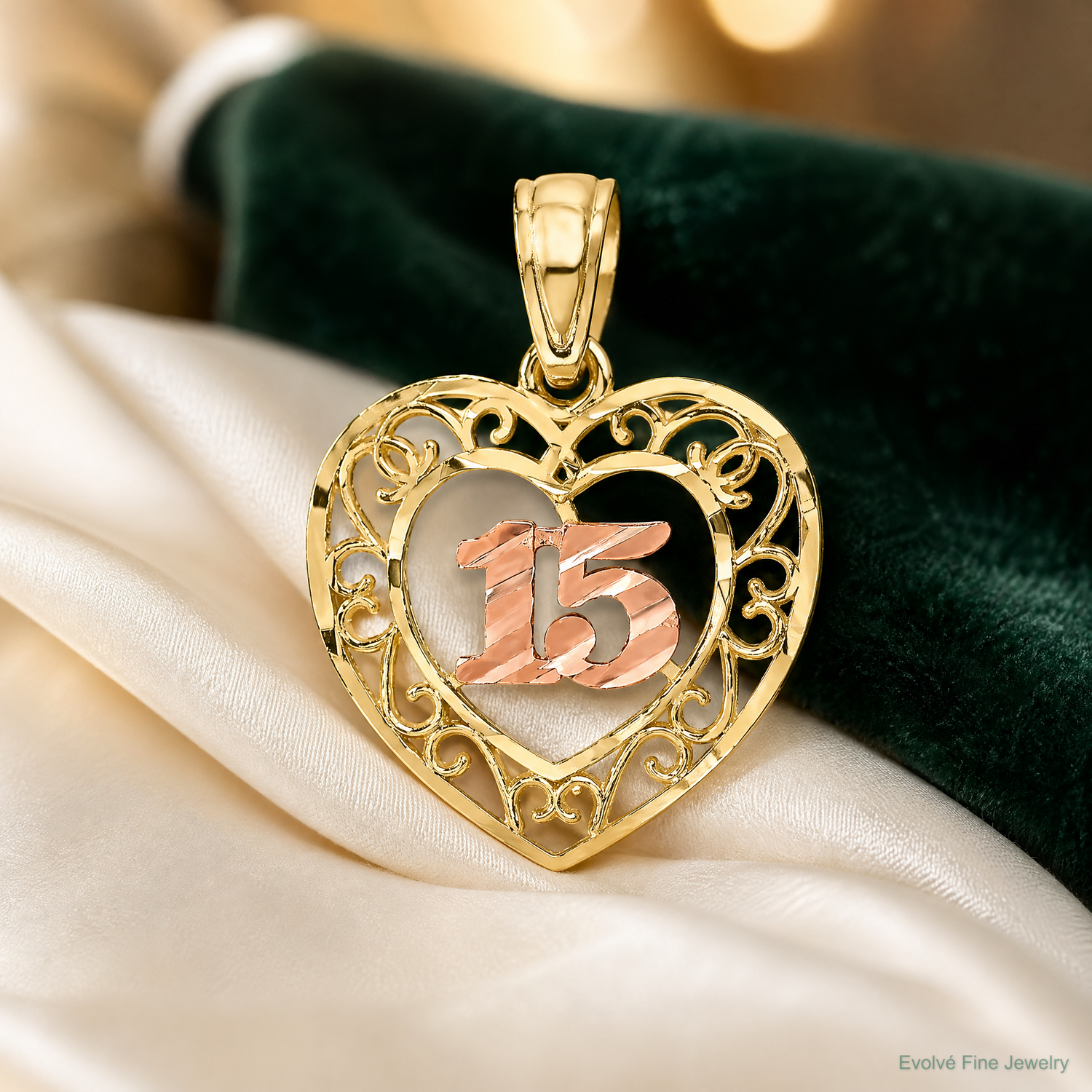 14k Two-tone Diamond-cut 15 Pendant - Lifestyle View
