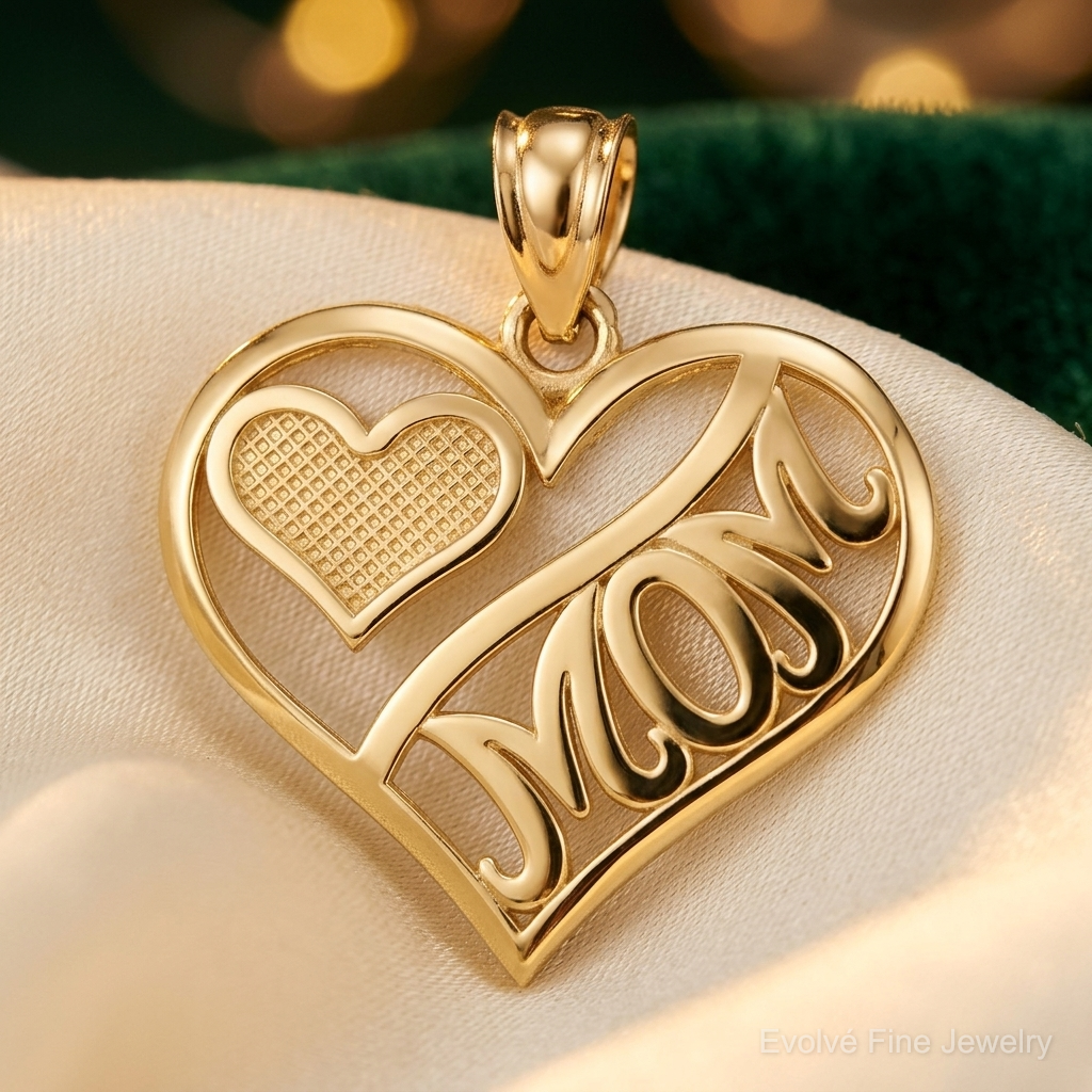 14k Polished MOM and Heart In Heart Pendant - Lifestyle View