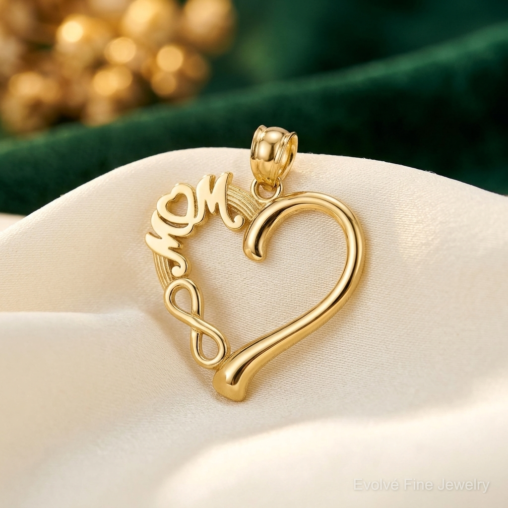14k Polished MOM in Heart w/Infinity Symbol Pendant - Lifestyle View