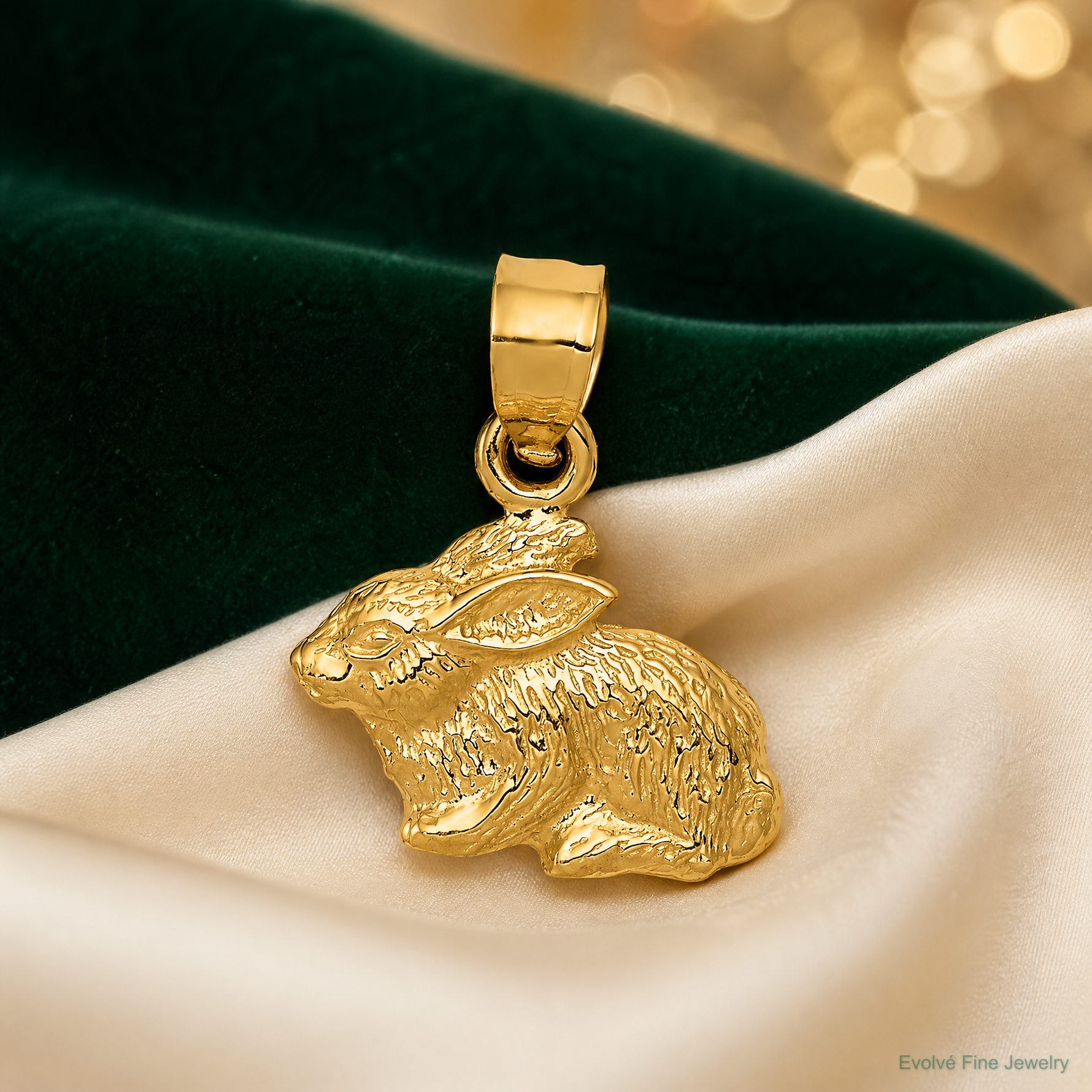 14k Polished Rabbit Pendant - Lifestyle View