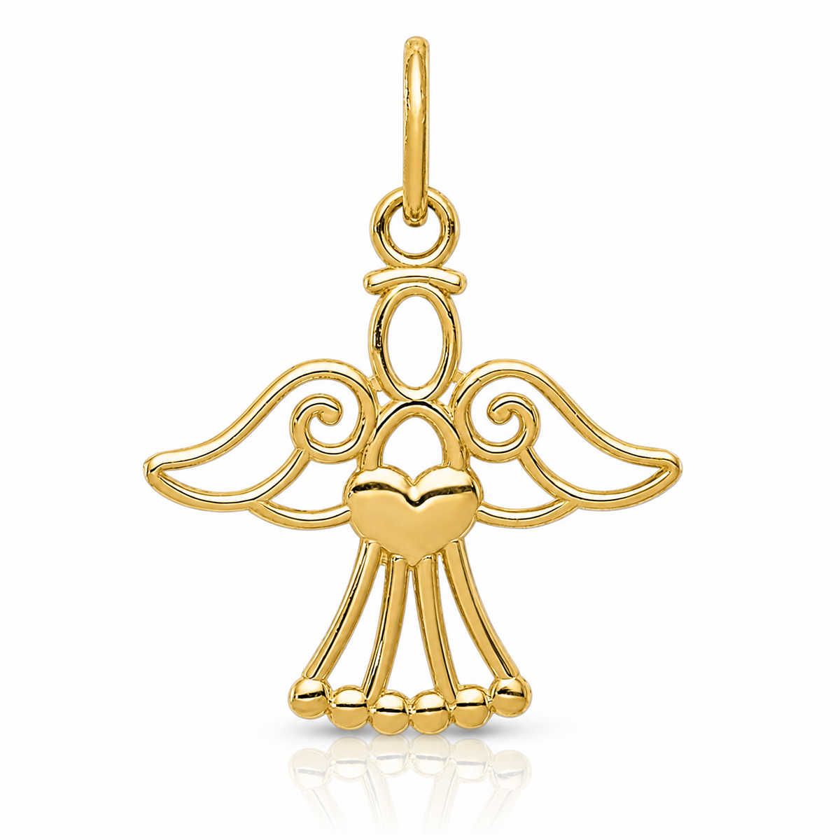 14k Polished Small Angel w/Heart Pendant - Lifestyle View