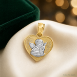 14k w/Rhodium Polished Guardian Angel in Heart Pendant - Lifestyle View