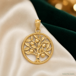 14k Polished Tree Of Life in Round Pendant - Lifestyle View