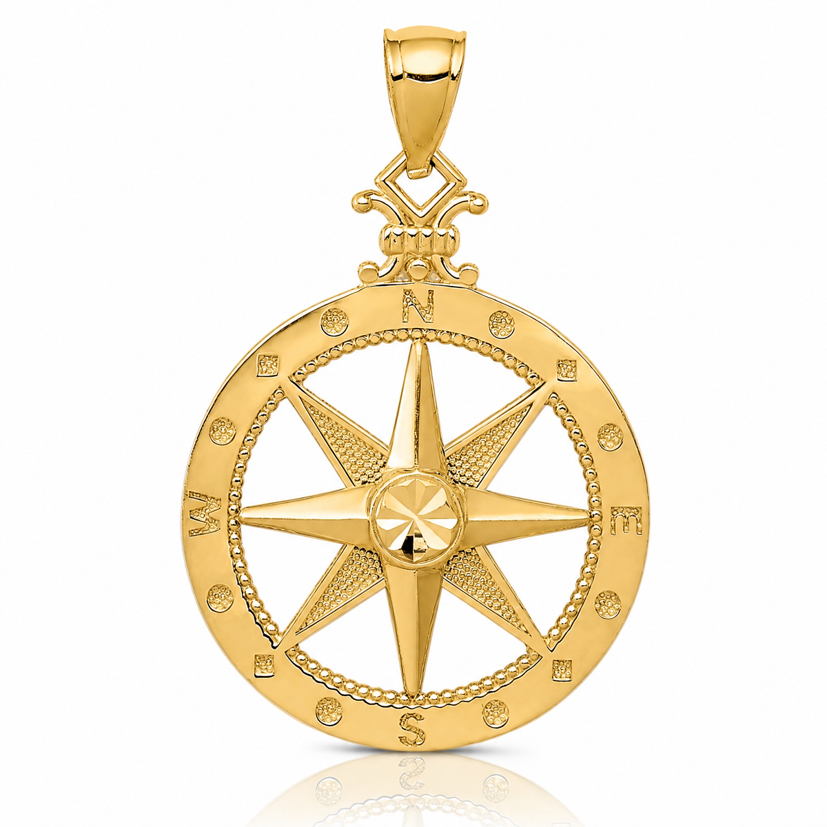 14k Diamond-cut Polished Compass Pendant - Lifestyle View