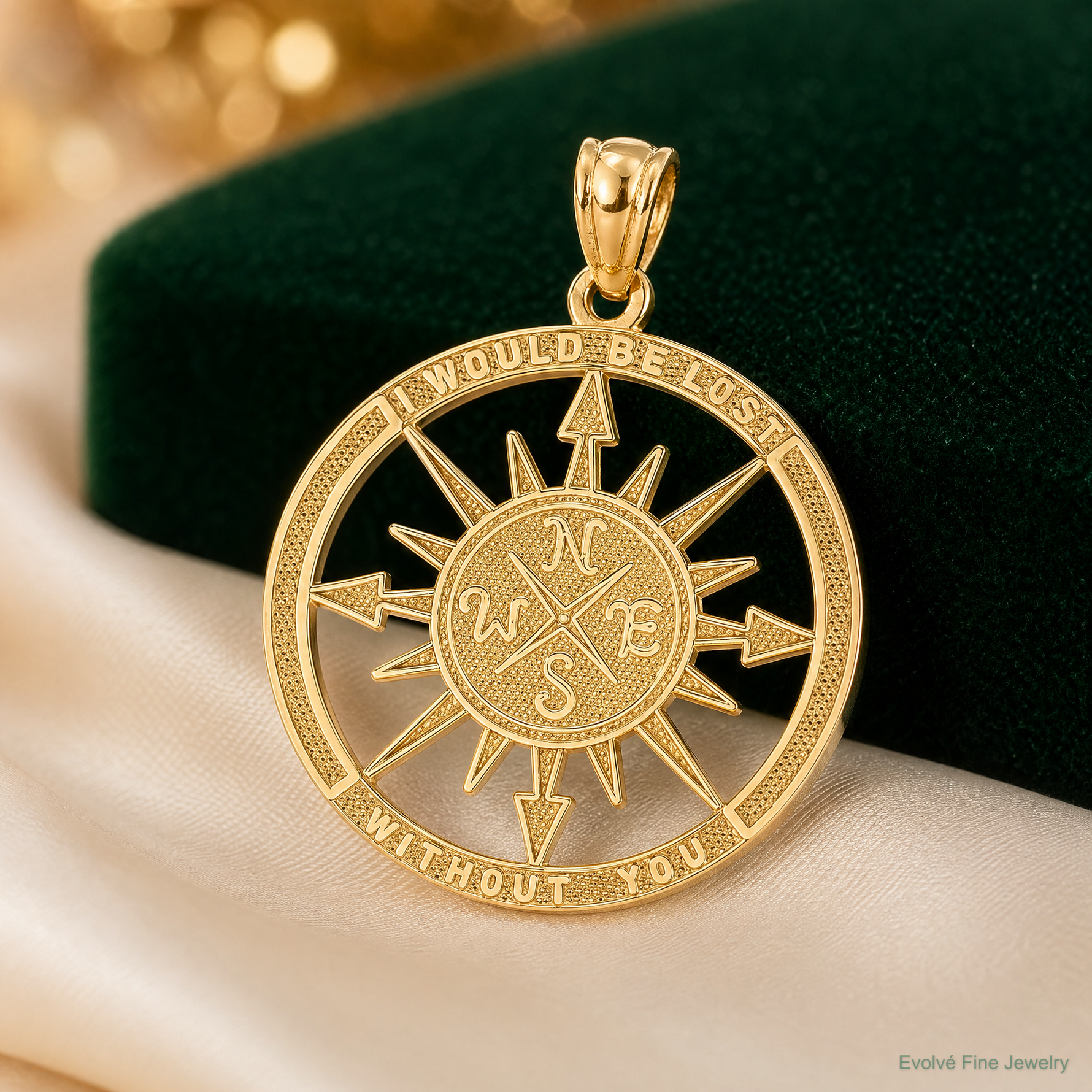 14K Satin / Polished Lost Without You Compass Pendant - Lifestyle View