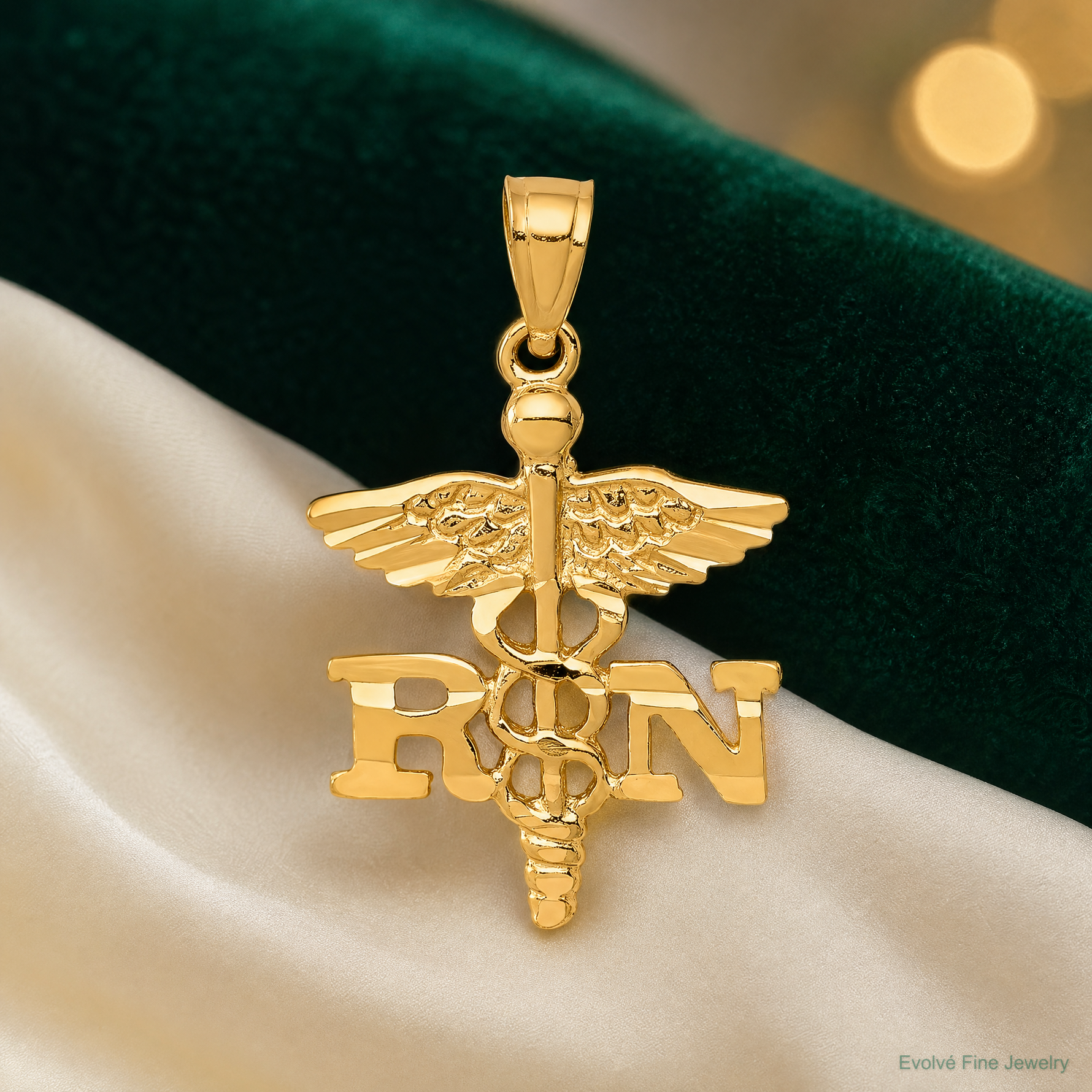 14k Diamond-cut RN Pendant - Lifestyle View