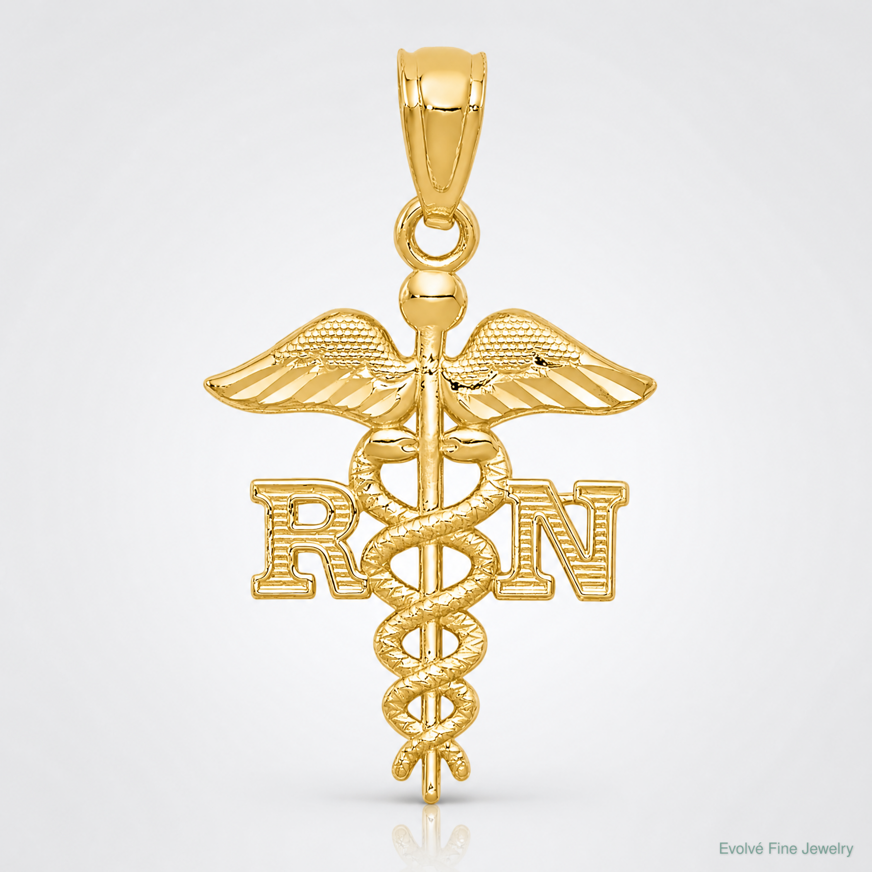 14k Diamond-cut Polished RN Nurse Pendant - Lifestyle View