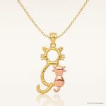 14k Yellow and Rose Polished Diamond-cut Sitting Cats Pendant - Lifestyle View