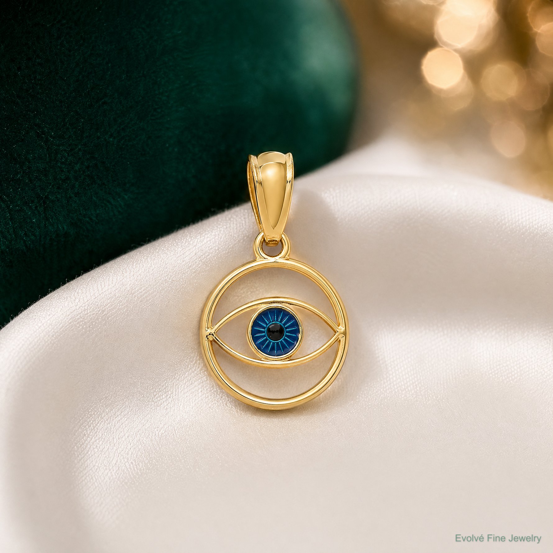 14k Polished Enameled Eye Pendant - Lifestyle View