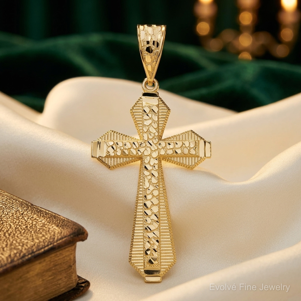 14k Diamond-cut Center Cross Pendant - Lifestyle View