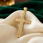 14k Polished and Textured Diamond-cut Latin Cross Pendant - Lifestyle View