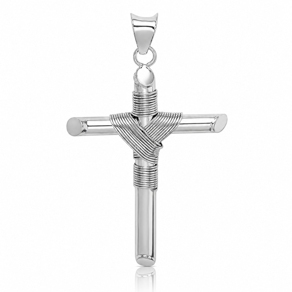 14K White Gold w/Center Wrap Tube Cross Pendant - Lifestyle View