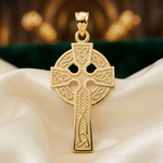 14k Polished Celtic Cross Pendant - Lifestyle View