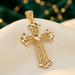 14k Diamond-cut Polished Filigree Hearts Cross Pendant - Lifestyle View