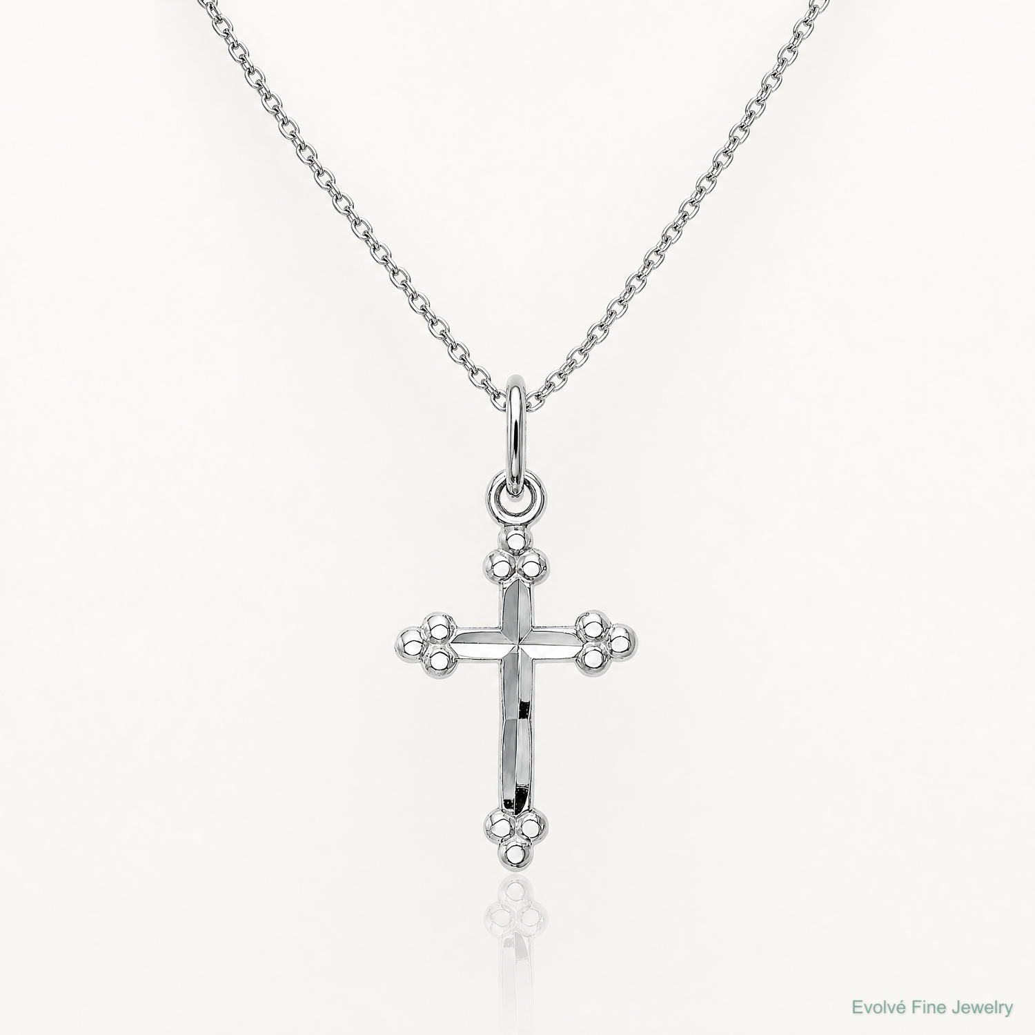 14k White Gold Polished D/C Small Budded Cross Charm - Lifestyle View