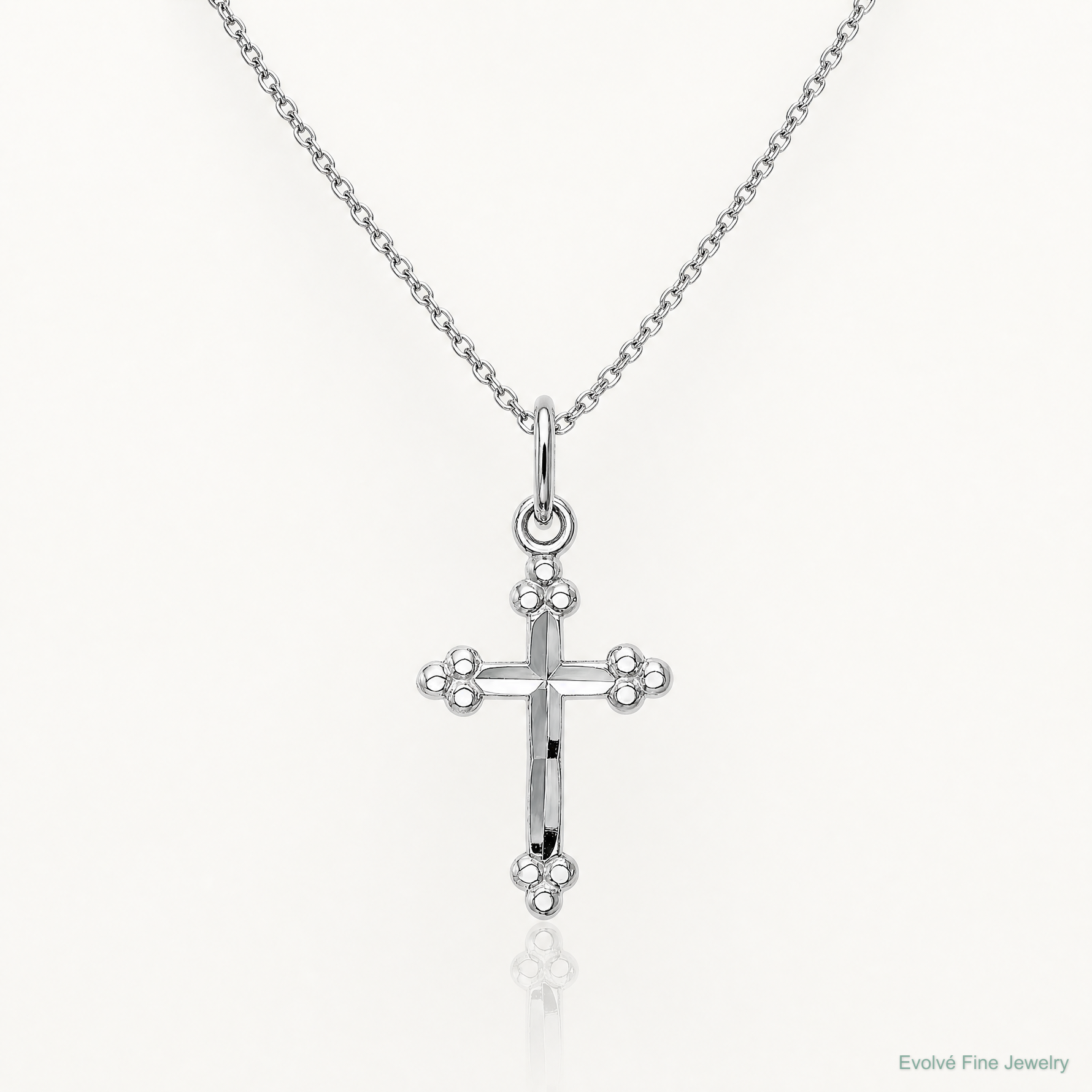 14k White Gold Polished D/C Small Budded Cross Charm - Lifestyle View