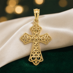 14k Polished Filigree Cross Pendant - Lifestyle View
