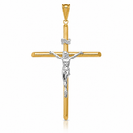 14k Two-Tone Polished Jesus Crucifix Pendant - Lifestyle View