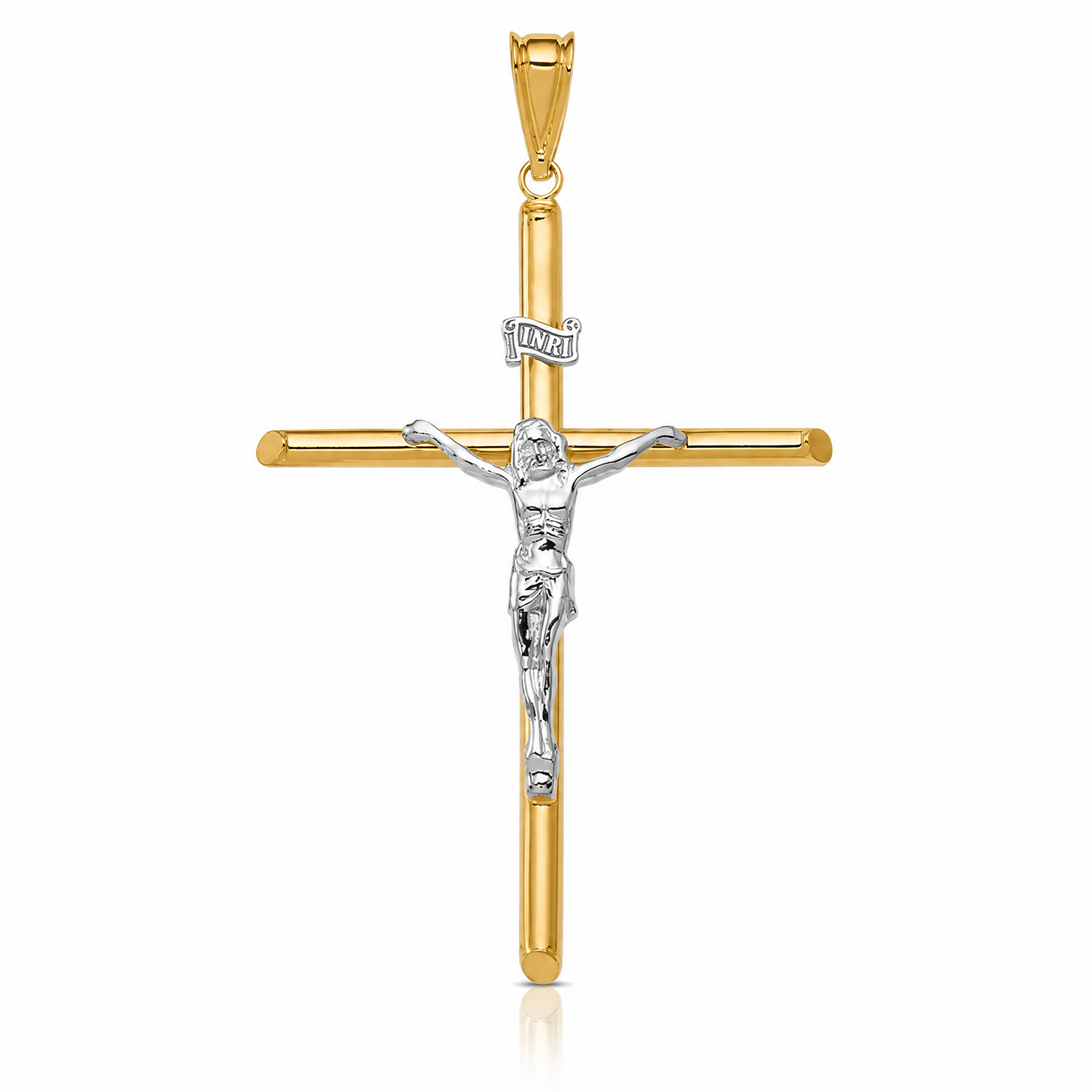 14k Two-Tone Polished Jesus Crucifix Pendant - Lifestyle View