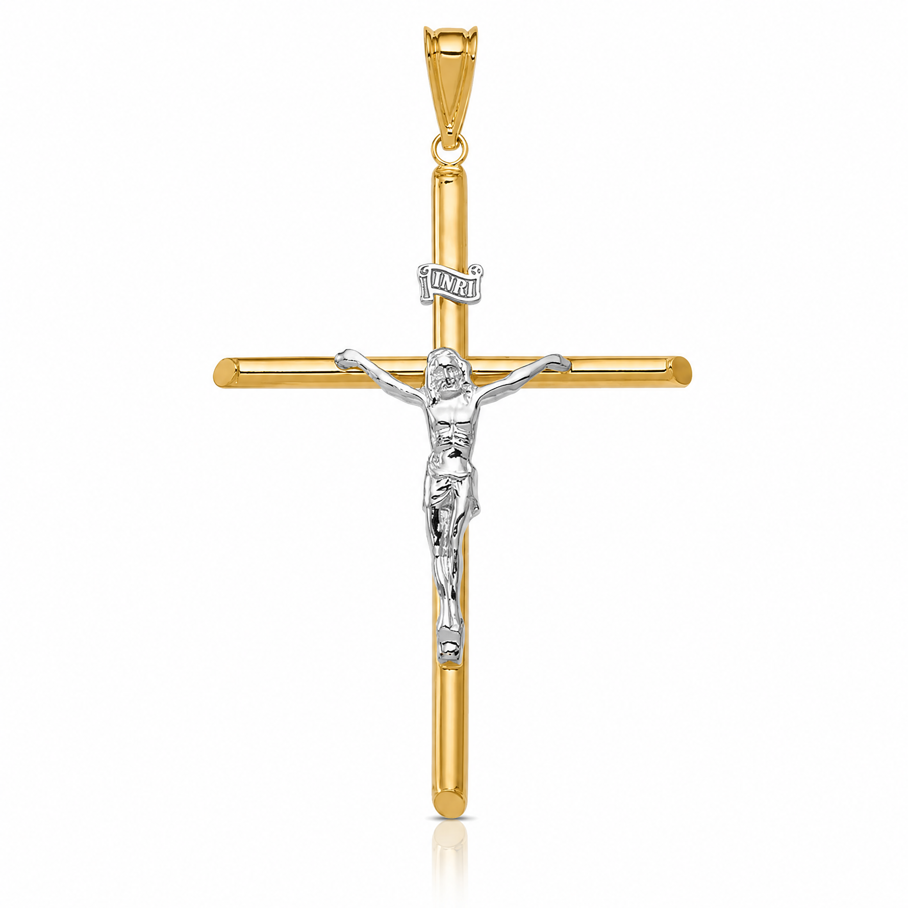 14k Two-Tone Polished Jesus Crucifix Pendant - Lifestyle View