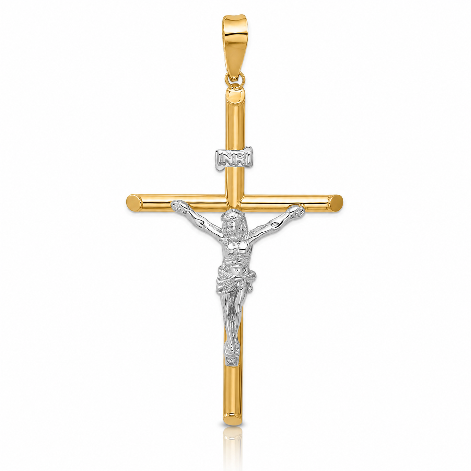 14k Two-Tone Polished Jesus Crucifix Pendant - Lifestyle View