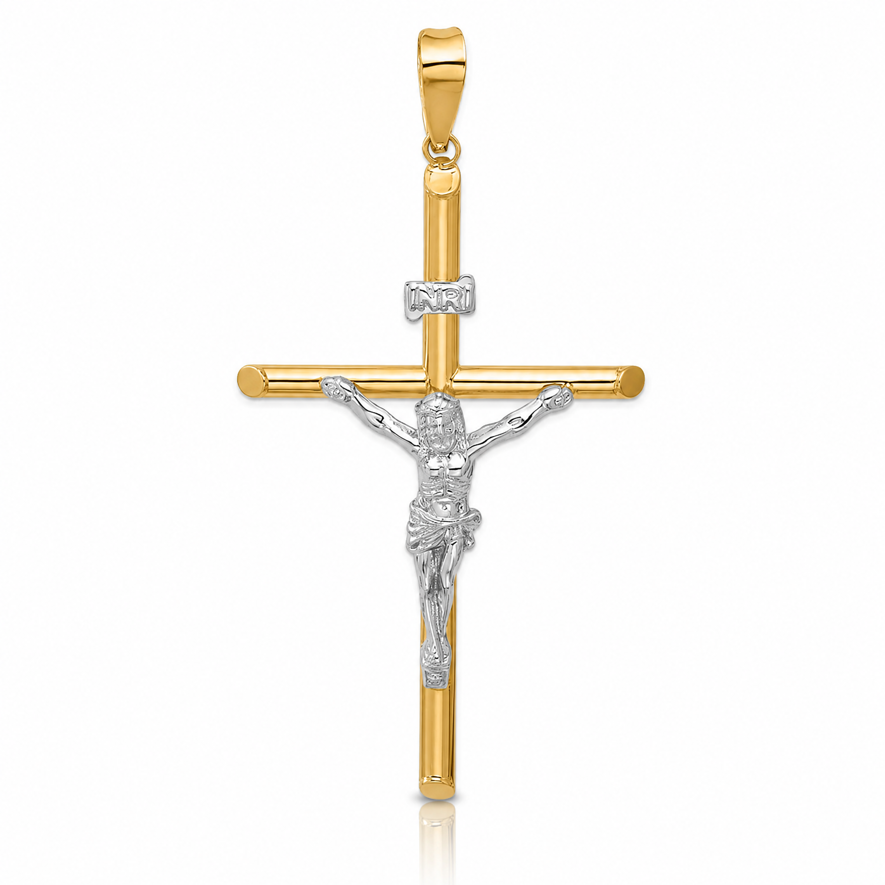 14k Two-Tone Polished Jesus Crucifix Pendant - Lifestyle View