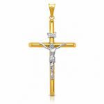14k Two-Tone Polished Jesus Crucifix Pendant - Lifestyle View