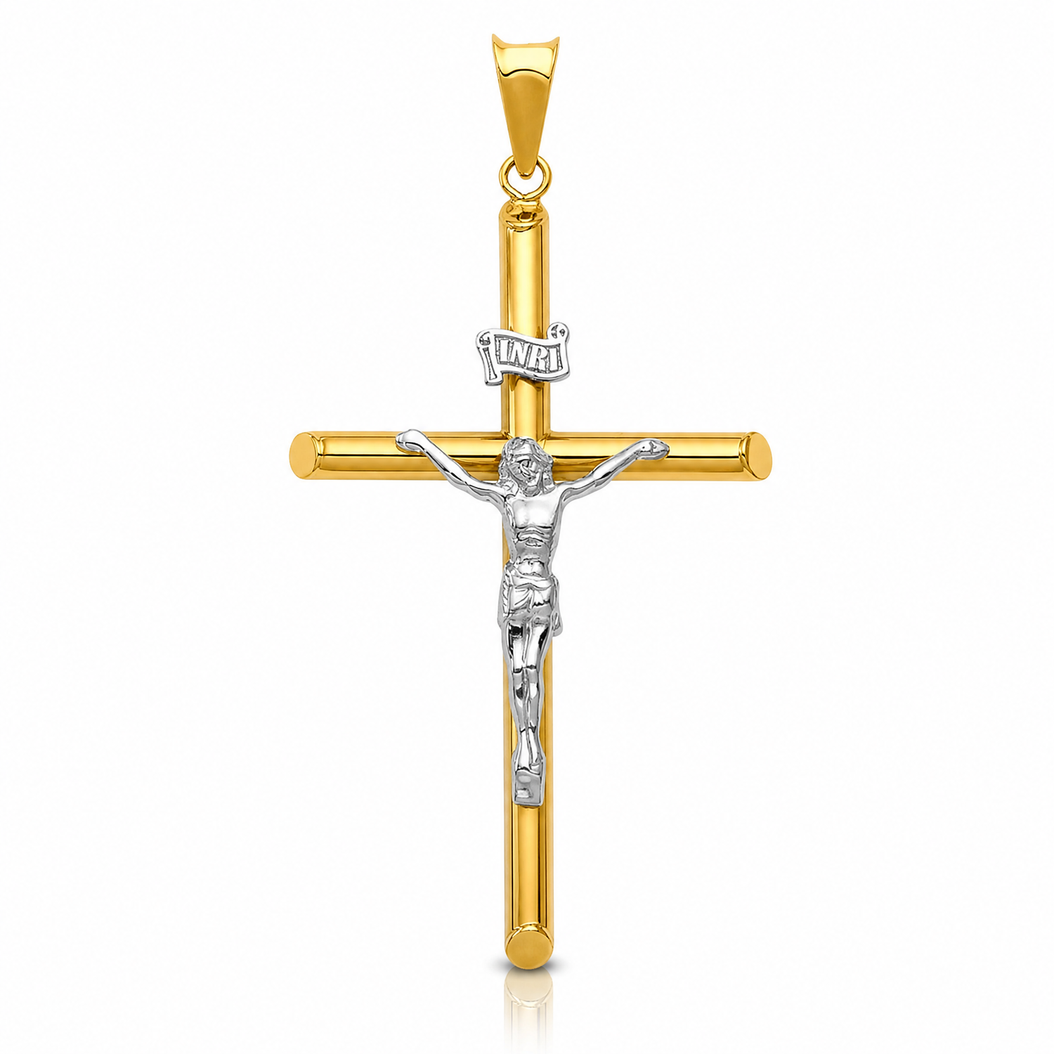 14k Two-Tone Polished Jesus Crucifix Pendant - Lifestyle View