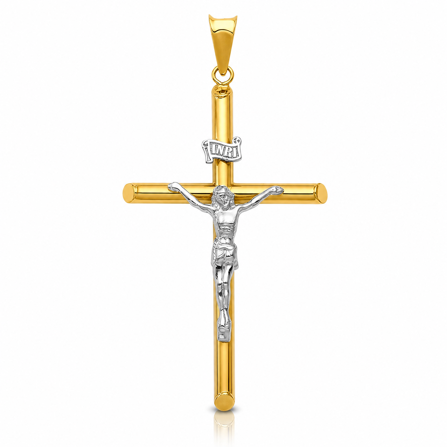 14k Two-Tone Polished Jesus Crucifix Pendant - Lifestyle View