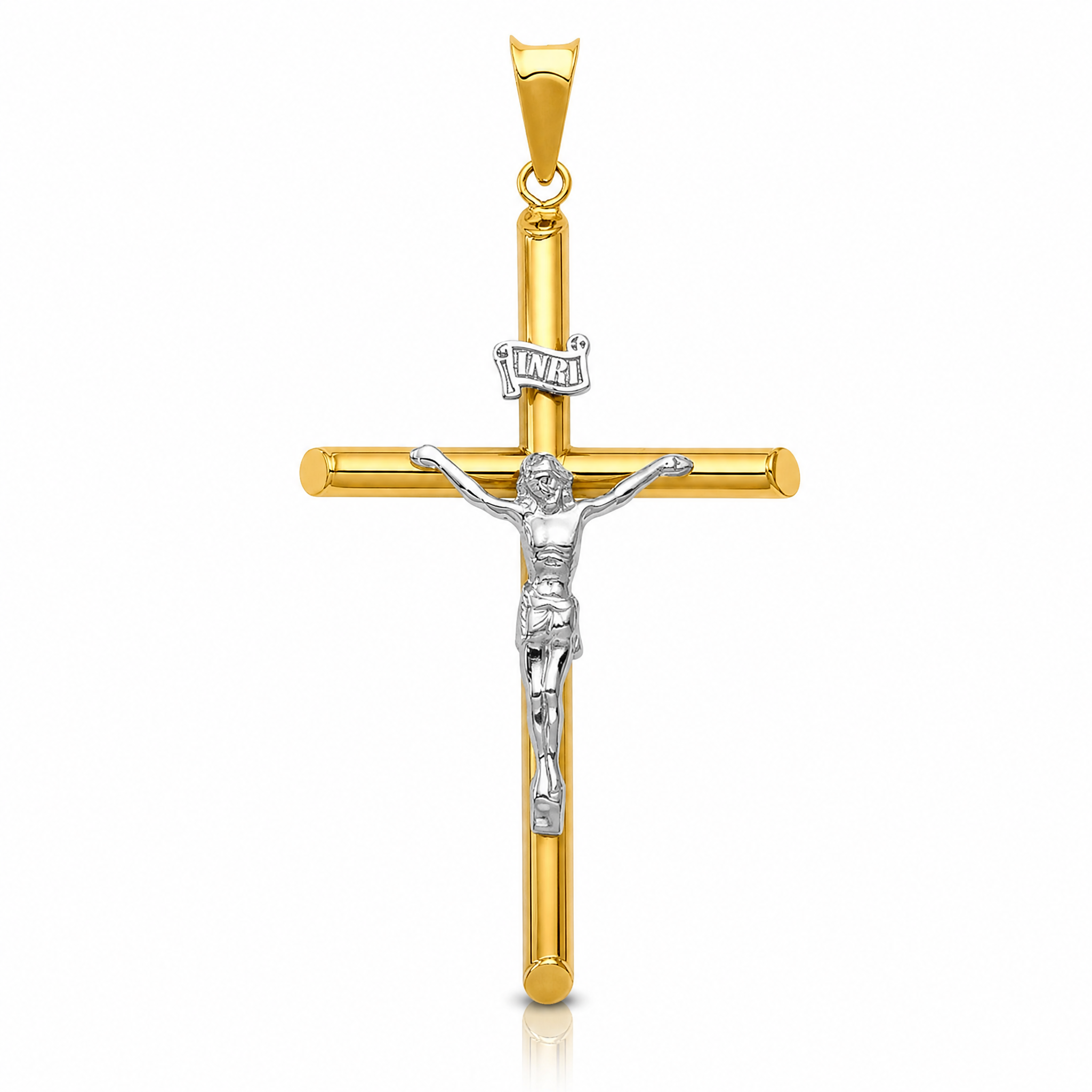 14k Two-Tone Polished Jesus Crucifix Pendant - Lifestyle View