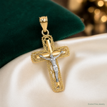 14k Two-tone Polished Crucifix Pendant - Lifestyle View