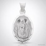 14k White Gold Our Lady of Guadalupe Semi-solid Oval Pendant - Lifestyle View