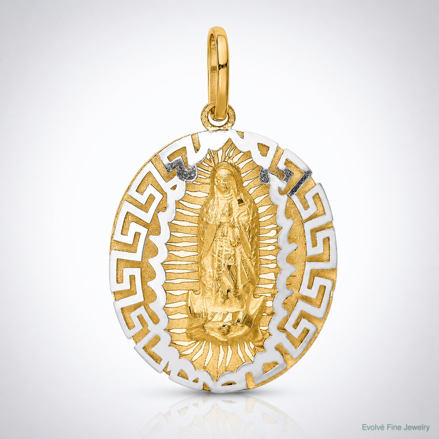 14k Two-Tone Our Lady Of Guadalupe Semi-solid Pendant - Lifestyle View