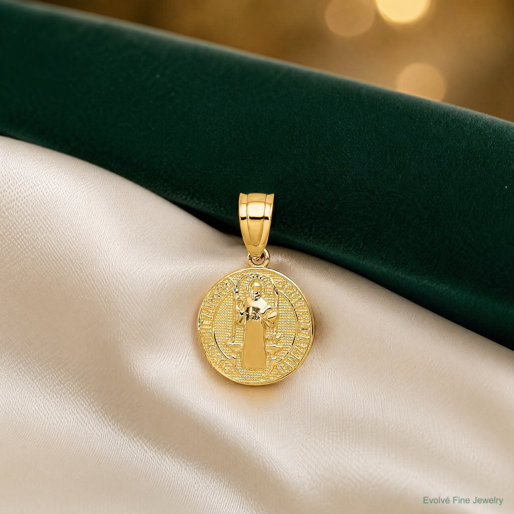 14k San Benito 2 Sided Round Small Pendant - Lifestyle View