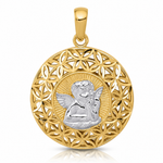 14k w/Rhodium Polished Filigree Guardian Angel Pendant - Lifestyle View
