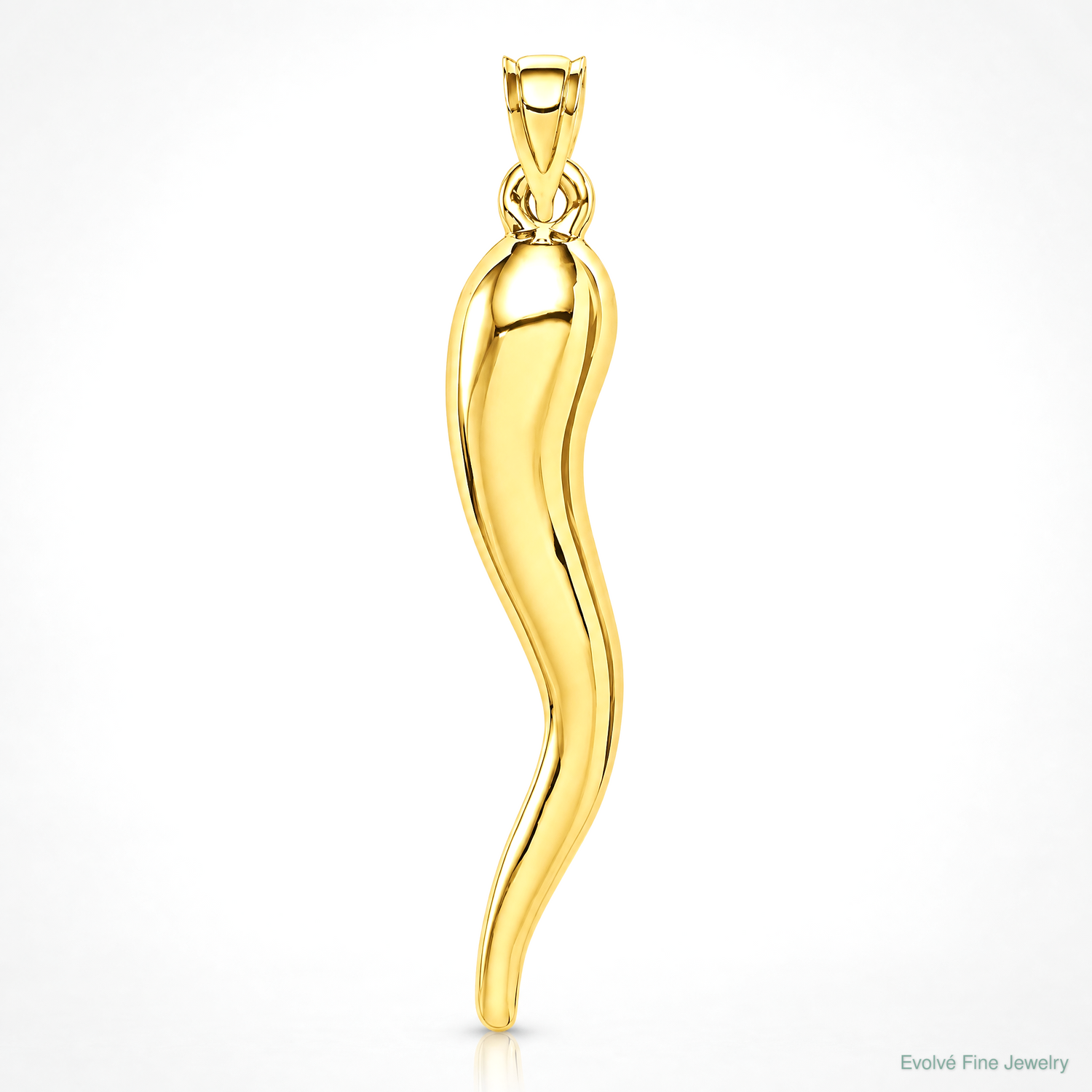 14k Hollow 3D Italian Horn Pendant - Lifestyle View