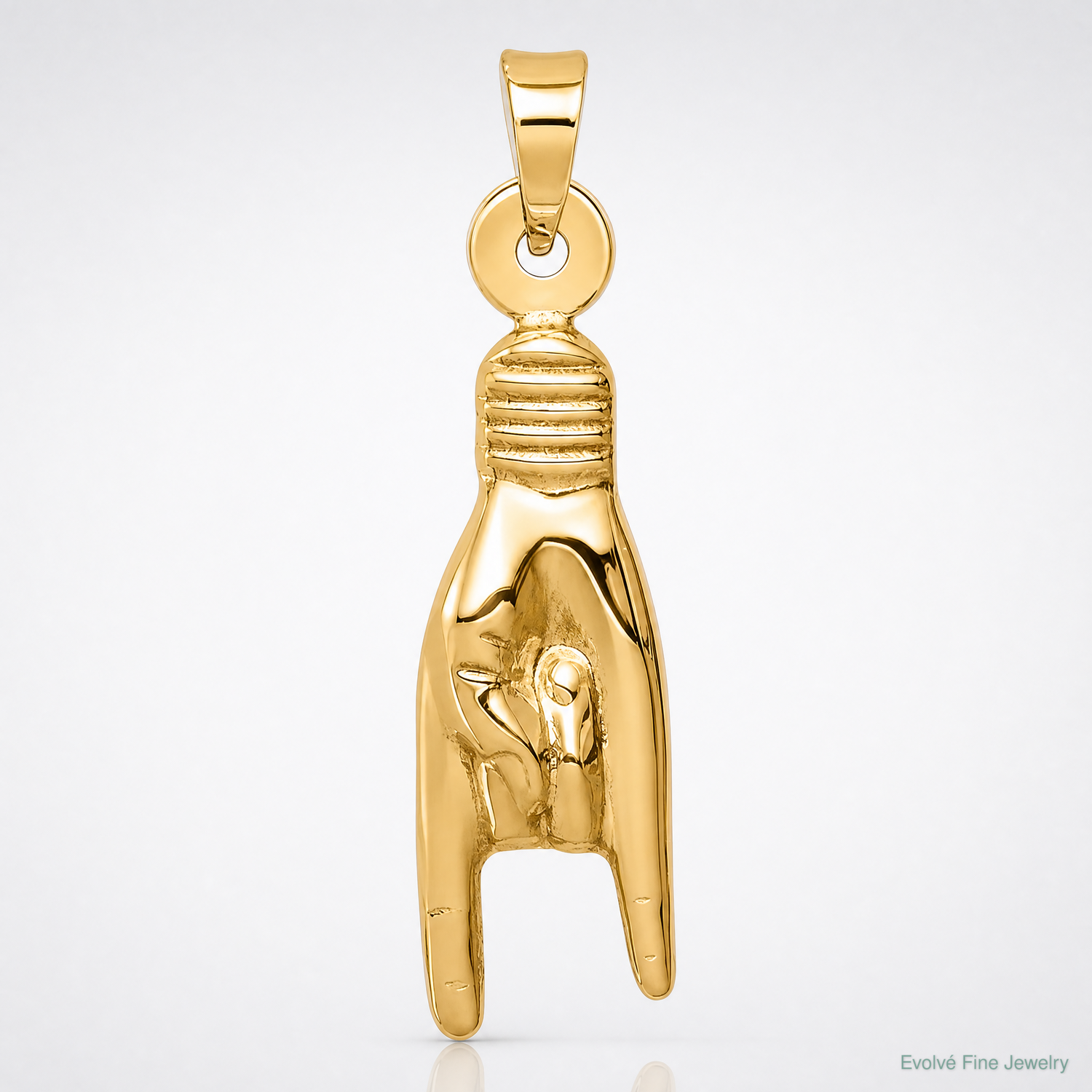 14K 3D Hollow Rock On Sign Charm - Lifestyle View