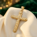 14k Hollow Diamond-cut Cross Pendant - Lifestyle View