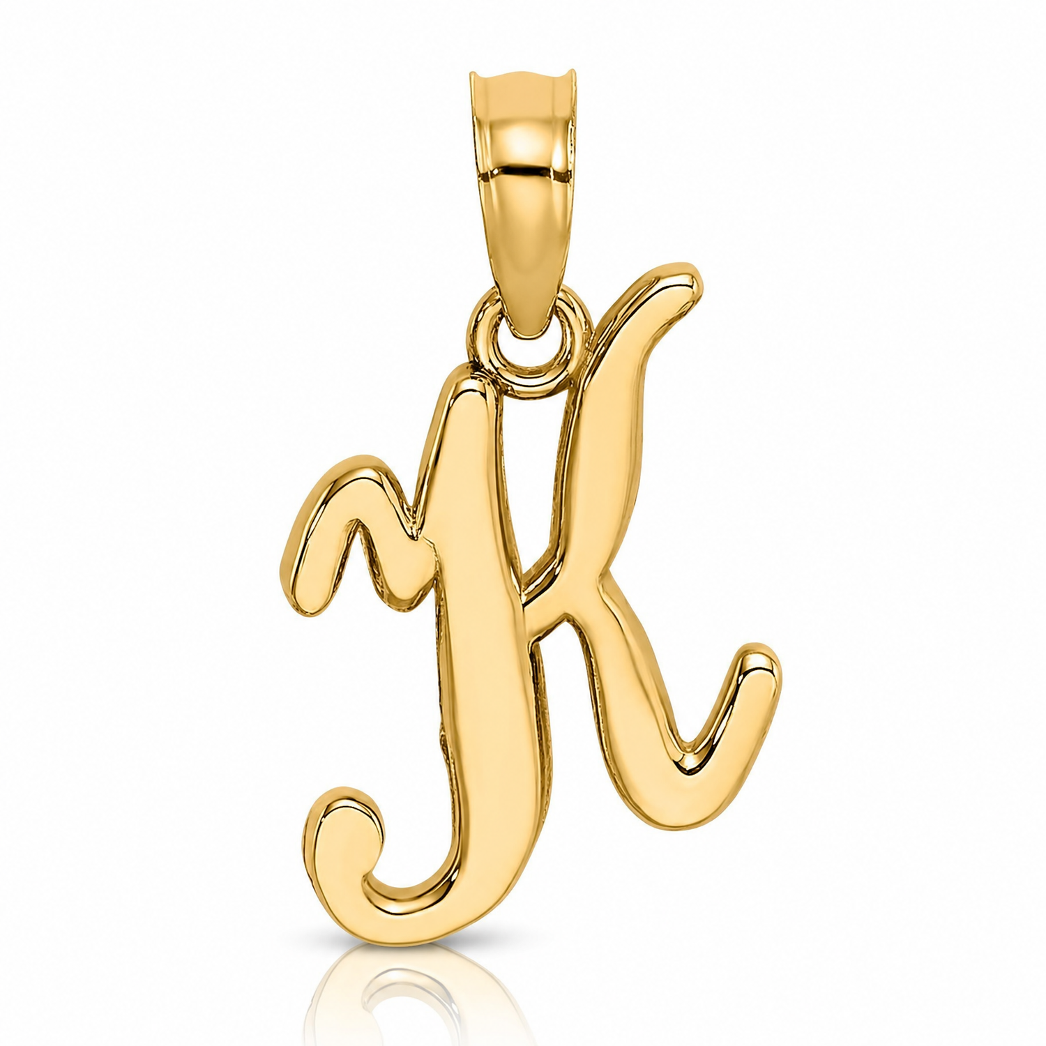 14KY Script Letter K Initial Pendant - Lifestyle View