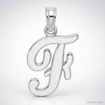 14KW White Gold Script Letter F Initial Pendant - Lifestyle View