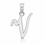14KW White Gold Script Letter V Initial Pendant - Lifestyle View