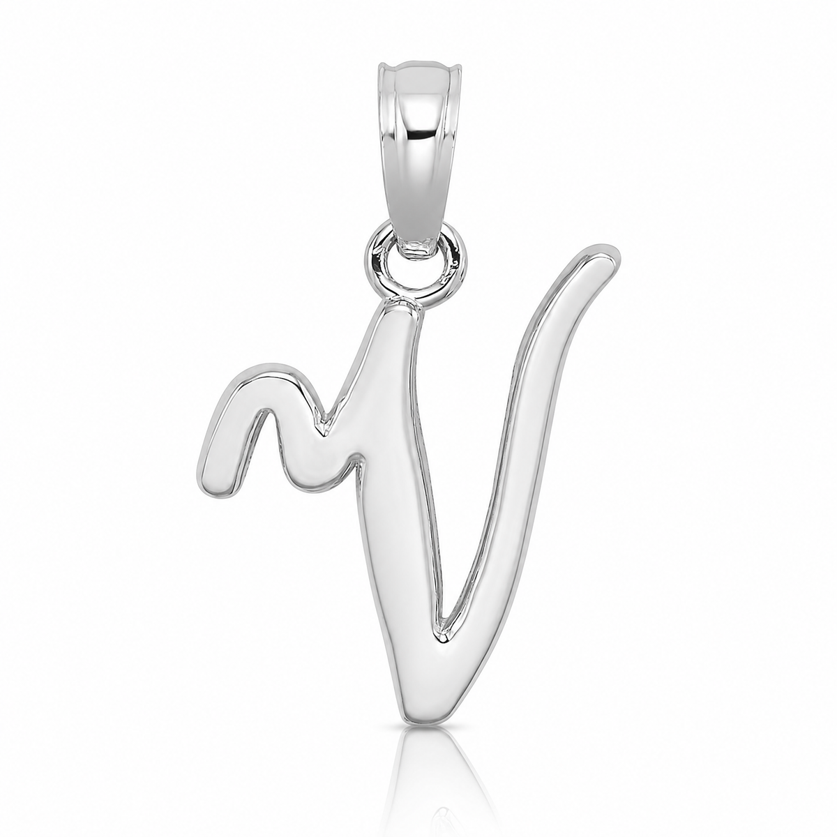 14KW White Gold Script Letter V Initial Pendant - Lifestyle View