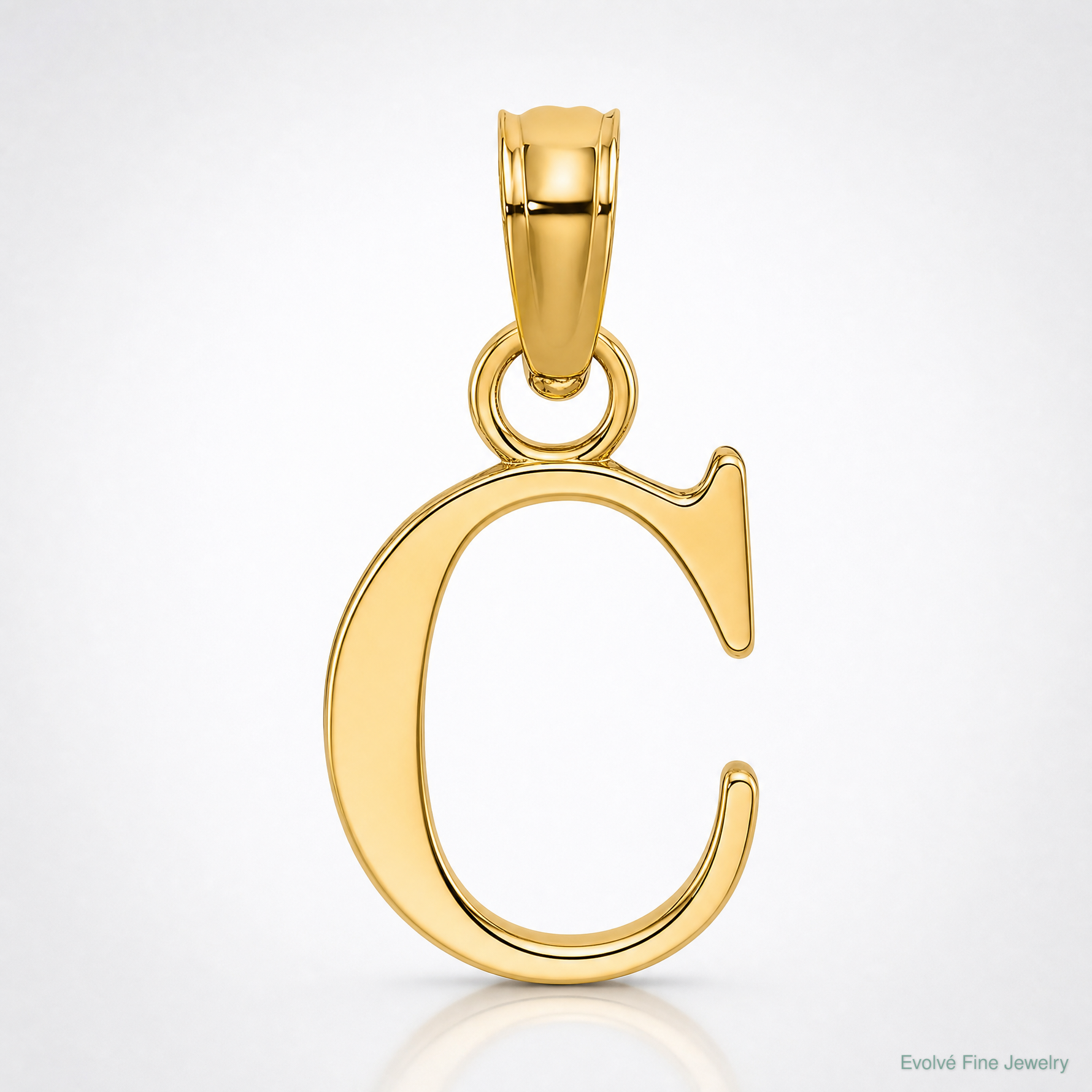 14KY Polished Block Letter C Initial Pendant - Lifestyle View