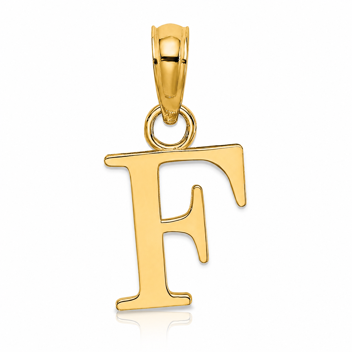 14K Polished Block Letter F Initial Pendant - Lifestyle View