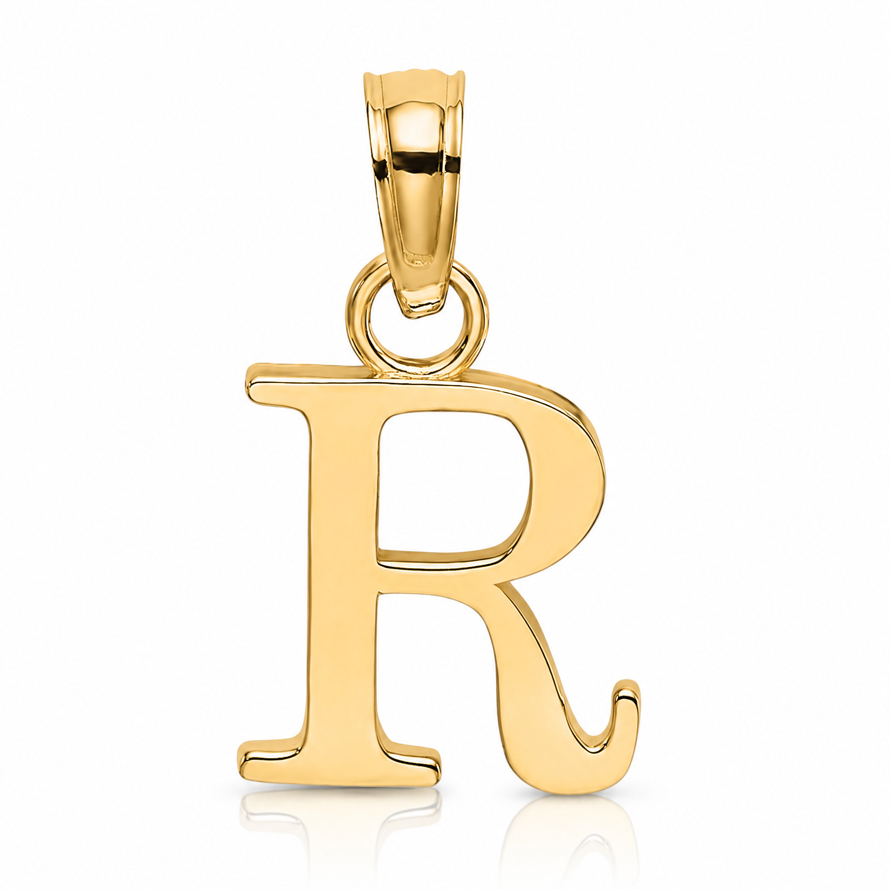 14K Polished Block Letter R Initial Pendant - Lifestyle View